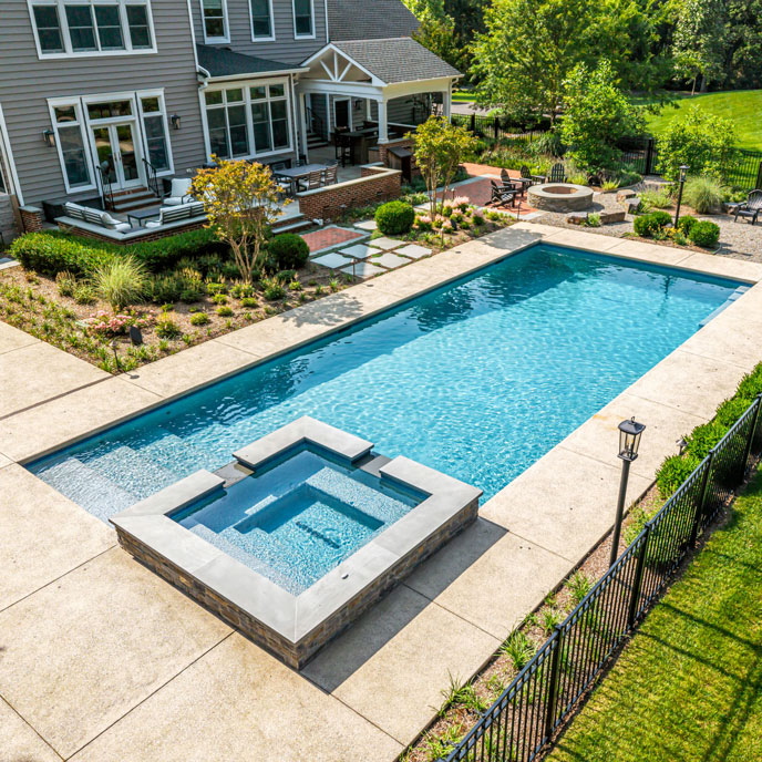 Geometric Pool With Open Pavilion Pool House in Washington Crossing, PA