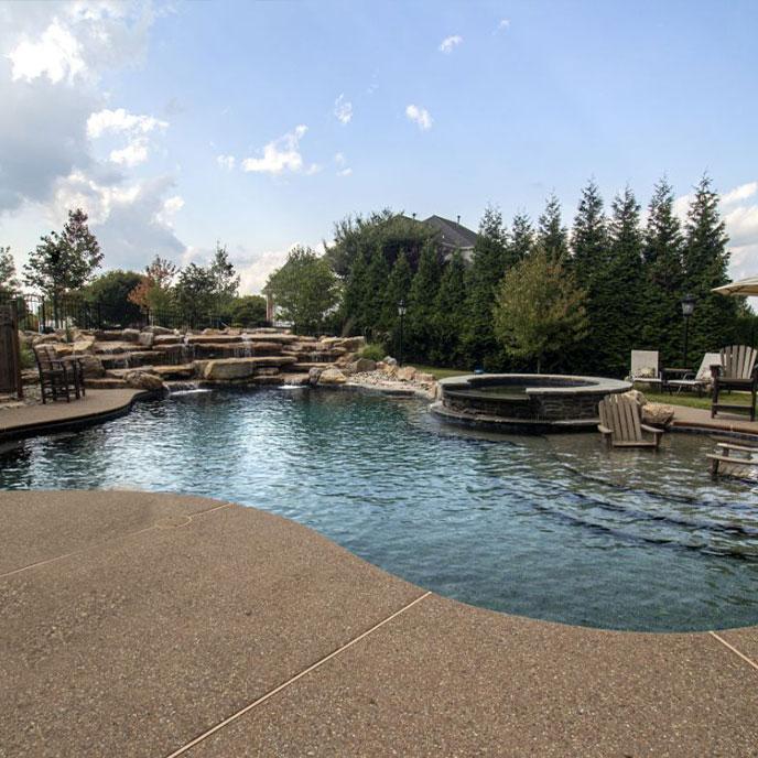 pool, hot tub and seating